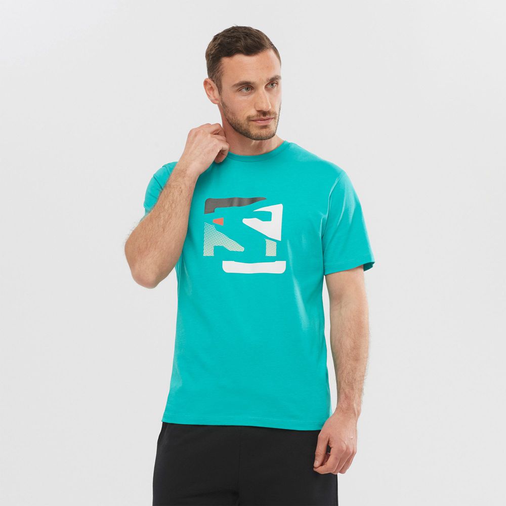 Camisetas Salomon Hombre Turquesa - Salomon Argentina OUTLIFE GRAPHIC DISRUPTED LOGO SS M,715364-LSG